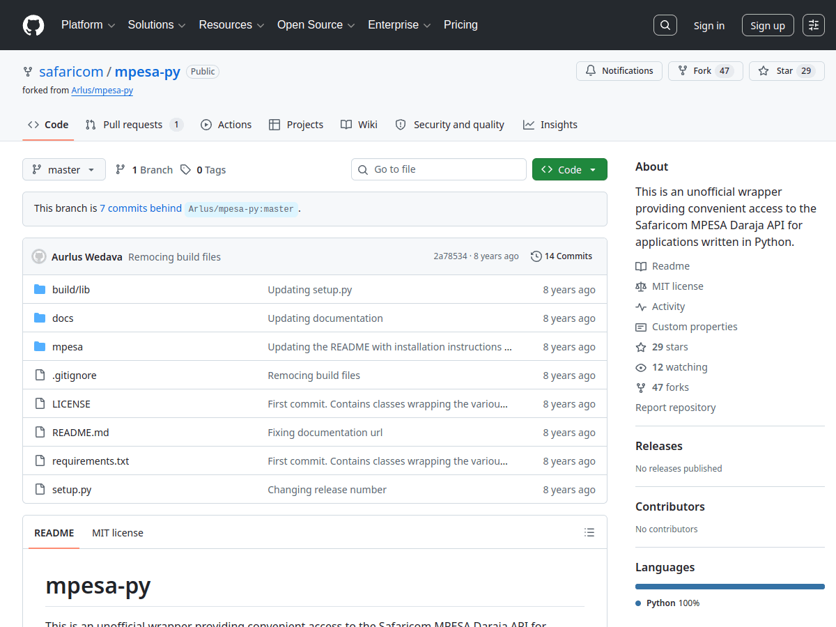safaricom/mpesa-py official repo, last commit 2018