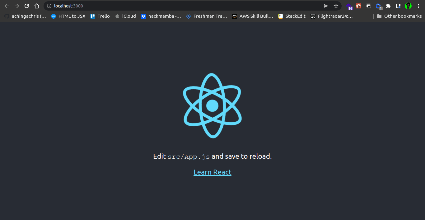 Default react landing page